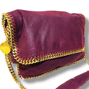 Stella McCartney Falabella Burgundy Purple Shaggy Deer Shoulder Bag Goldtone HW
